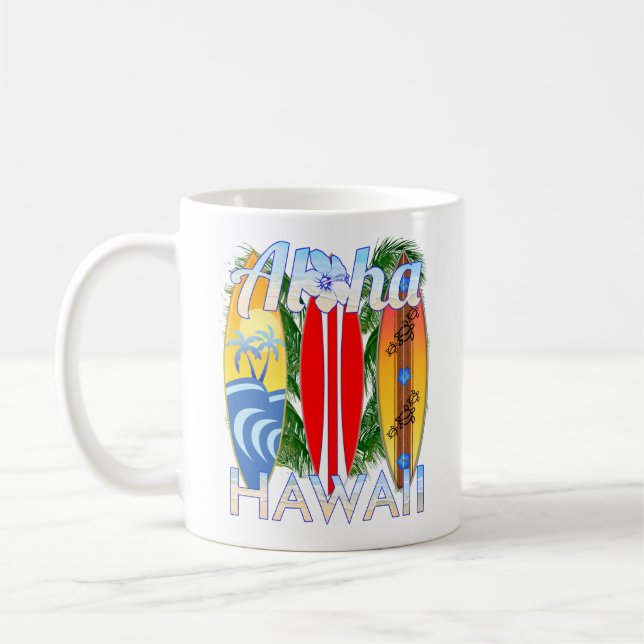 Aloha Hawaii Islands Surfing Coffee Mug (Left)