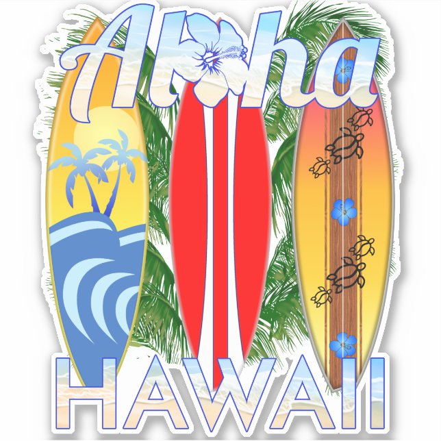 Aloha Hawaii Islands Surfing Sticker (Front)