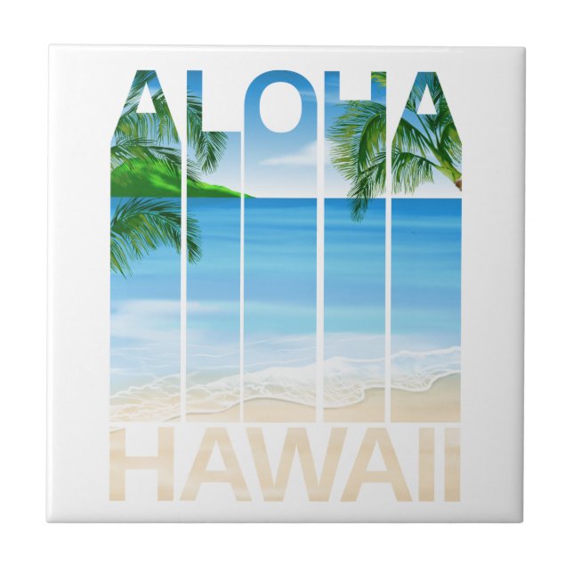 Aloha Hawaii Islands Tropical Beach Ceramic Tile (Front)