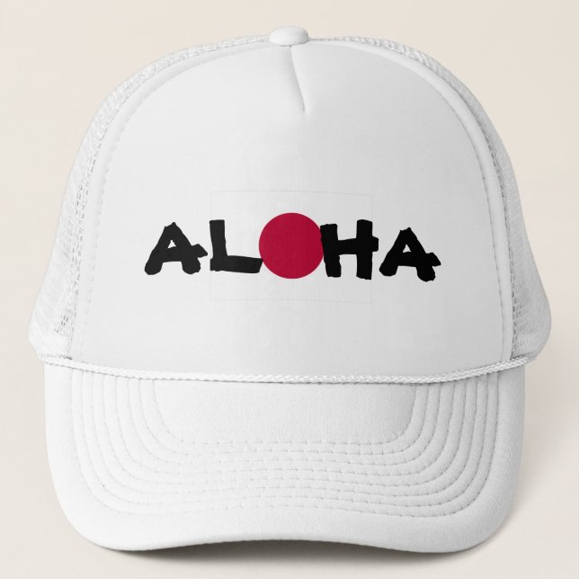 Aloha Hawaii Japanese Rising Sun Flag Trucker Hat (Front)