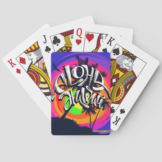 Aloha Hawaii Palm Tree Beach Tropical Sunset Poker Cards (Back)