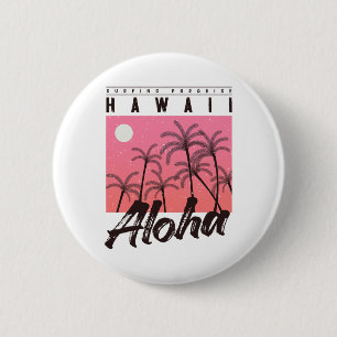 Aloha Hawaii Palm Tree Retro Sunset Beach Girls Bo Button