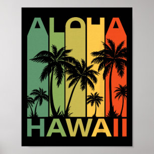 Aloha Hawaii Palm Tree Tropical Hawaiian Island Re Poster