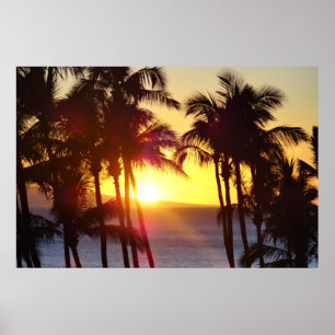 Aloha Hawaii Palm Trees Tropics Sunset Travel Poster