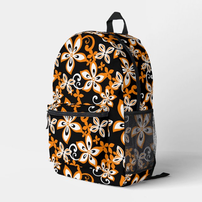 ALOHA HAWAII PATTERN IN BLACK/ORANGE PRINTED BACKPACK (Back Corner Right)