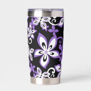 ALOHA HAWAII PATTERN IN BLACK/PURPLE INSULATED TUMBLER