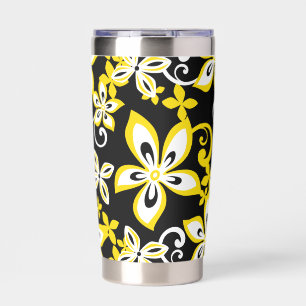 ALOHA HAWAII PATTERN IN BLACK/YELLOW INSULATED TUMBLER
