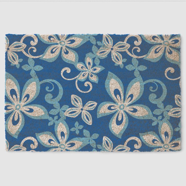 ALOHA HAWAII PATTERN IN BLUE x 2 Fiber Doormat (Front)