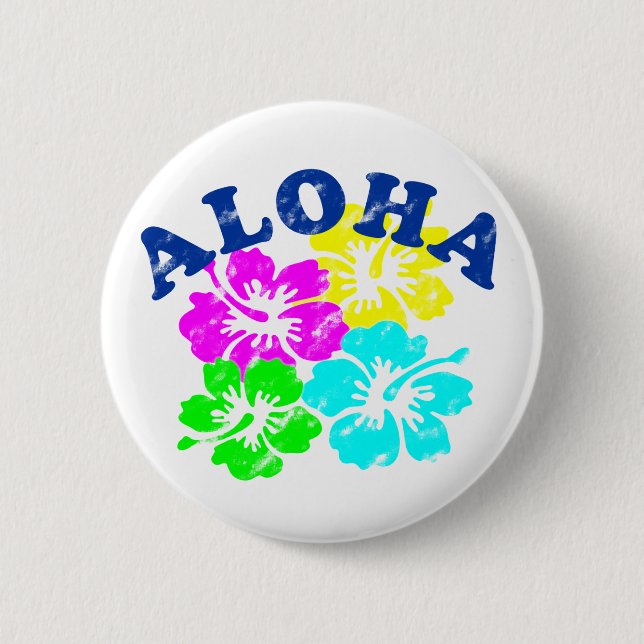 Aloha Hawaii Pinback Button: Colorful Flower Desig Button (Front)