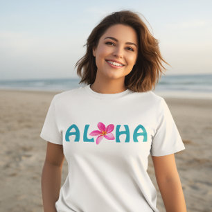 Aloha Hawaii Plumeria Floral Pink Turquoise T-Shirt