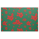 Aloha Hawaii Red on Green Christmas Pattern Fabric