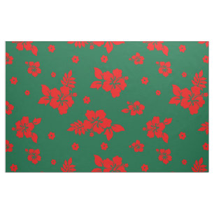 Aloha Hawaii Red on Green Christmas Pattern Fabric