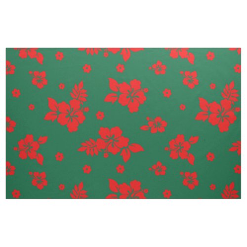 Aloha Hawaii Red on Green Christmas Pattern Fabric