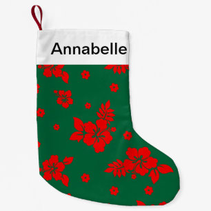 Aloha Hawaii Red on Green Christmas Pattern Small Christmas Stocking