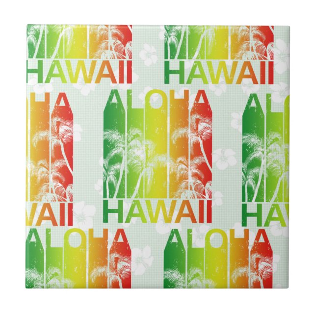 Aloha Hawaii Retro Summer Floral Ceramic Tile (Front)