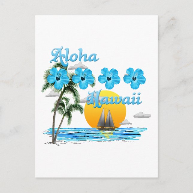 Aloha Hawaii Sailing Sunset Postcard (Front)