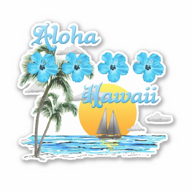 Aloha Hawaii Sailing Sunset Sticker (Front)