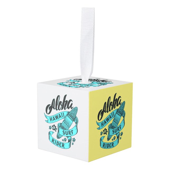 Aloha Hawaii Surf Rider Thunder_Cove Cube Ornament (Front Angled)