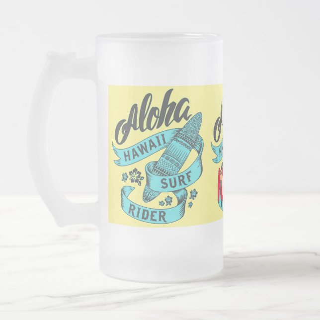 Aloha Hawaii Surf Rider Thunder_Cove  Frosted Glass Beer Mug (Left)