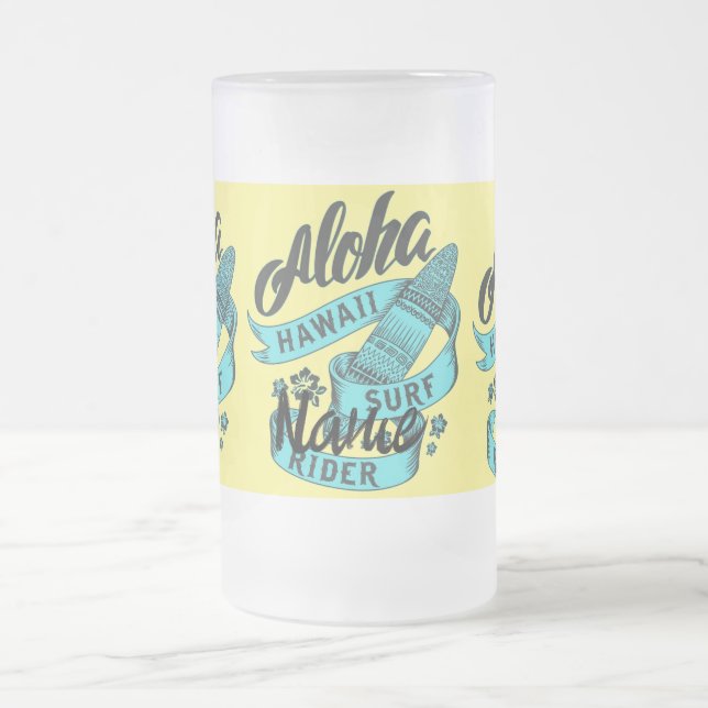Aloha Hawaii Surf Rider Thunder_Cove Frosted Glass Beer Mug (Center)