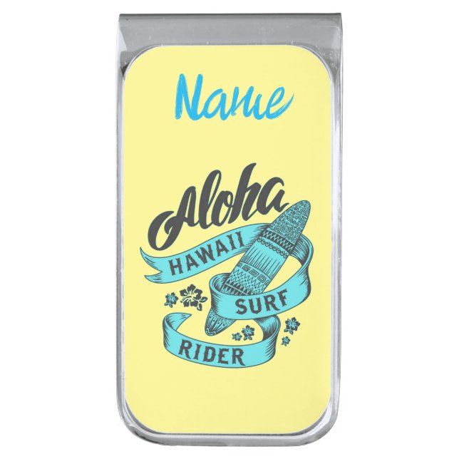 Aloha Hawaii Surf Rider Thunder_Cove Silver Finish Money Clip (Front Vertical)