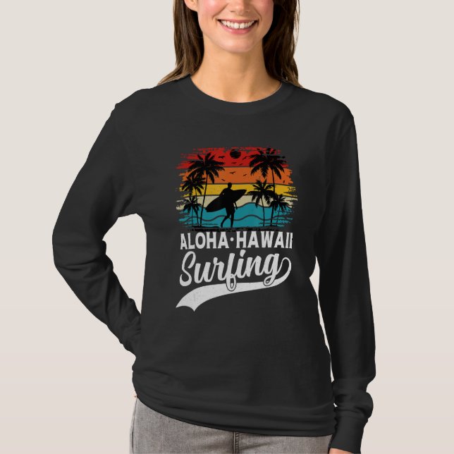 Aloha Hawaii Surfing Summer Vacation Beach Wave Su T-Shirt (Front)