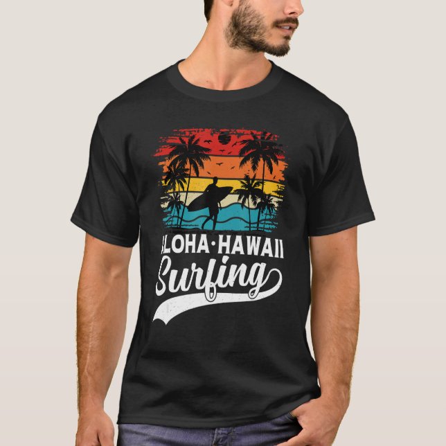 Aloha Hawaii Surfing Summer Vacation Beach Wave Su T-Shirt (Front)
