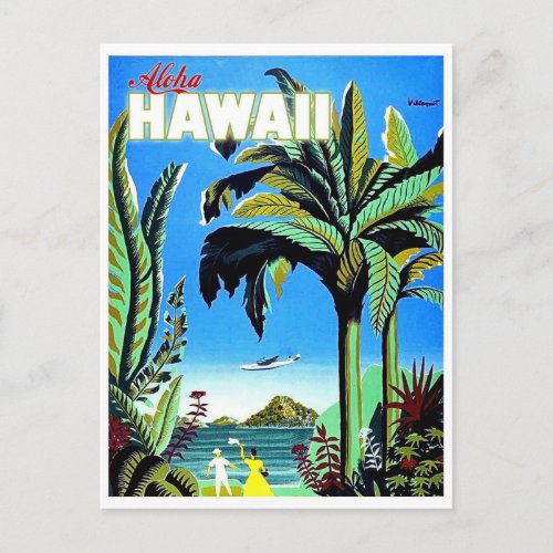 Aloha Hawaii tropic isle vintage airline travel Postcard
