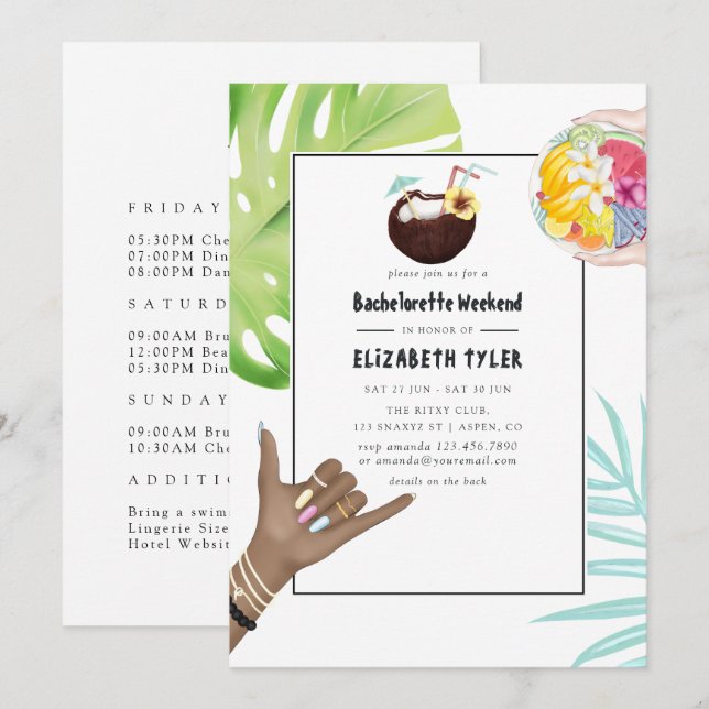 Aloha Hawaii Tropical Beach Bachelorette Weekend Invitation (Front/Back)