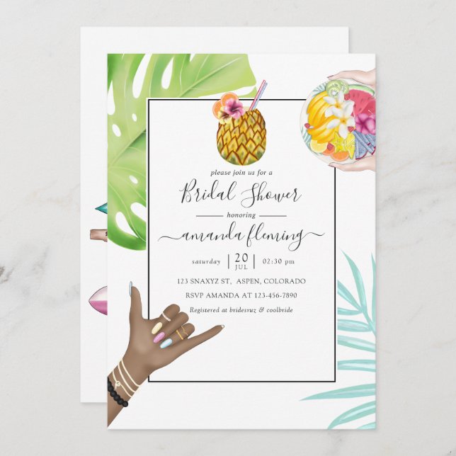 Aloha Hawaii Tropical Beach Bridal Shower Invitation (Front/Back)
