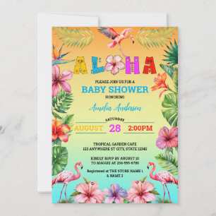 Aloha Hawaii Tropical Floral Flamingo Baby Shower Invitation