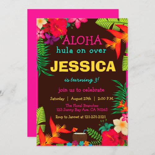 Aloha Hawaii Tropical Flowers Hibiscus Birthday Invitation