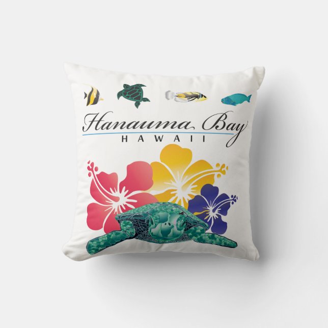 Aloha Hawaii Turtle and Flowers Throw Pillow (Front)
