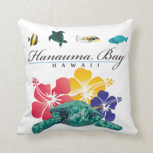 Aloha Hawaii Turtle and Flowers Throw Pillow