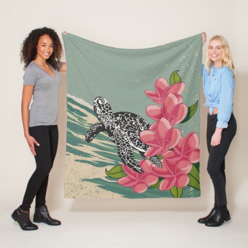 Aloha Hawaii Turtles With Plumeria Quilt Blanket