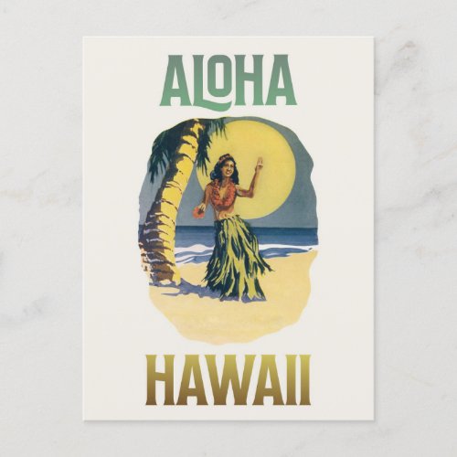 Aloha Hawaii Vintage Hula Girl   Postcard