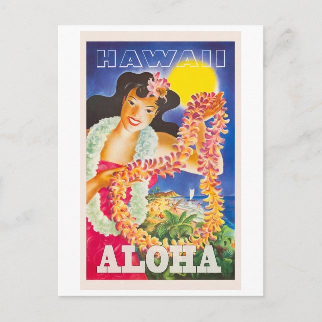 Aloha, Hawaii, Vintage Style Travel Postcard (Front)