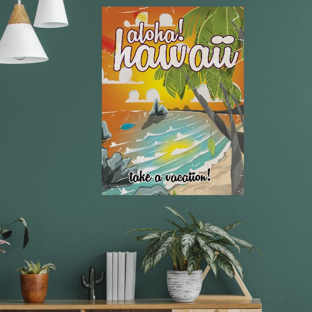 Aloha! Hawaii! vintage travel poster cartoon | Zazzle