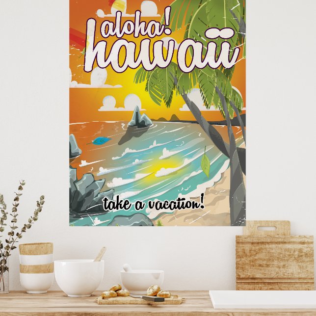 Aloha! Hawaii! vintage travel poster cartoon | Zazzle