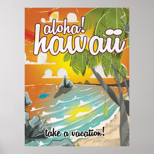 Aloha Hawaii vintage travel poster cartoon