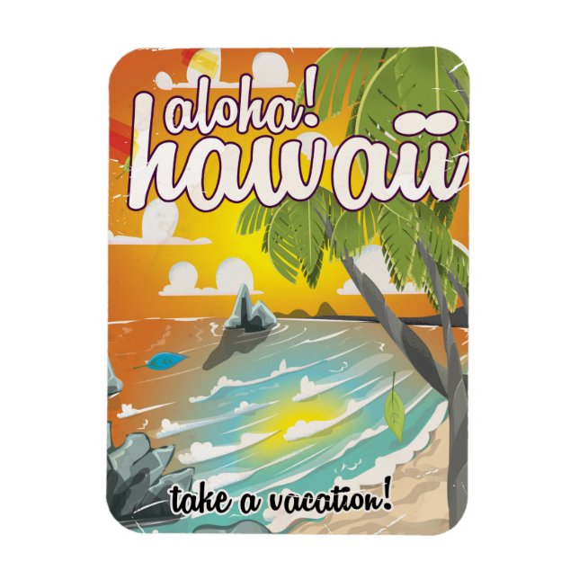 Aloha! Hawaii! vintage travel poster cartoon Magnet (Vertical)
