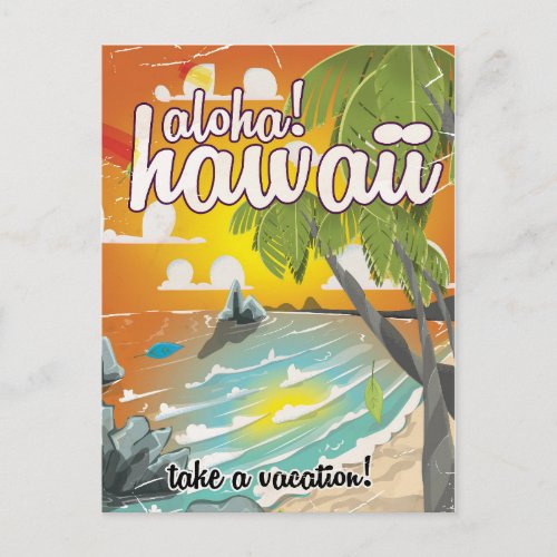 Aloha Hawaii vintage travel poster cartoon Postcard