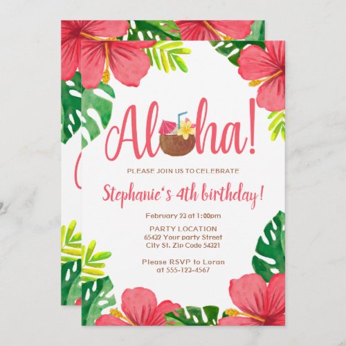 Aloha Hawaiian Birthday Party Invitation