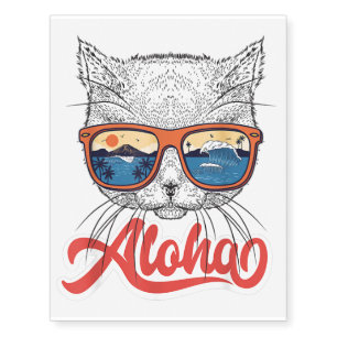 Aloha Hawaiian Cat Sunglasses Funny Cute Kitten Temporary Tattoos