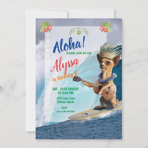 Aloha Hawaiian Dog Birthday Invitation