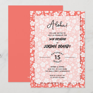 Aloha Hawaiian Floral Coral Birthday Party Invitation