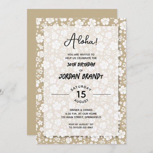 Aloha Hawaiian Floral Gold Birthday Party Invitation