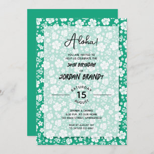Aloha Hawaiian Floral Green Birthday Party Invitation