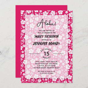 Aloha Hawaiian Floral Hot Pink 16th Birthday Invitation