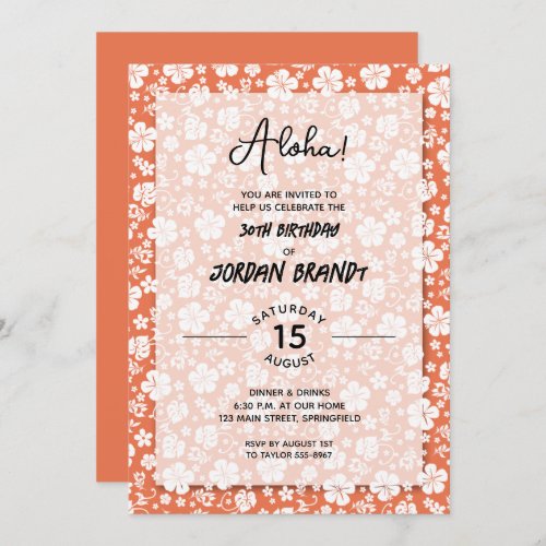 Aloha Hawaiian Floral Peach Birthday Party Invitation